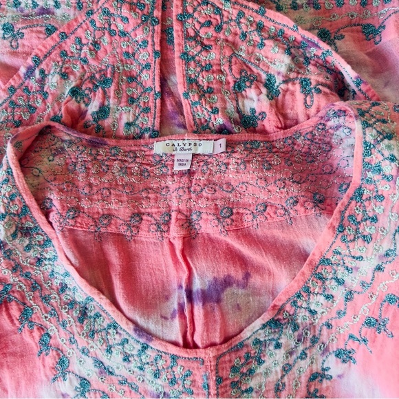 Calypso St Barth womens sz small boho tunic mini dress cover up pink tie dye - Picture 10 of 15